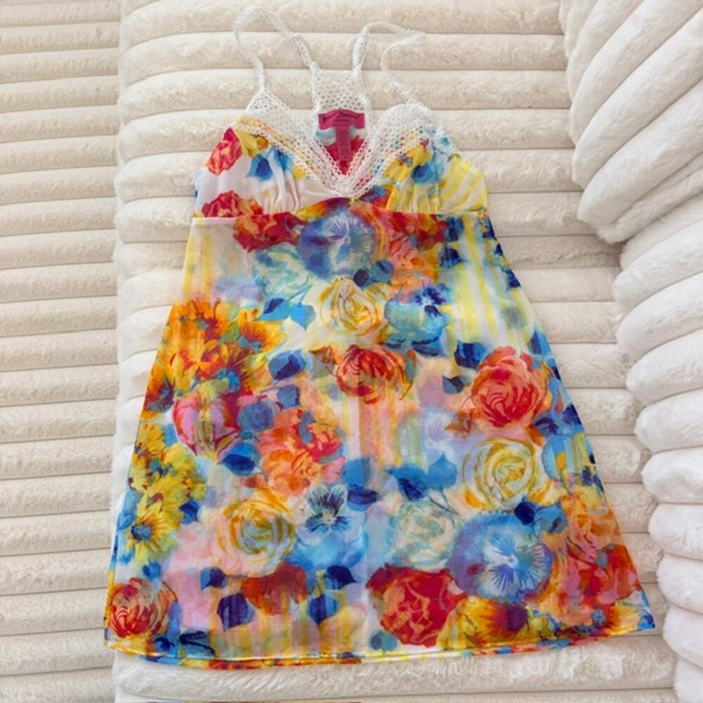 Betsey Johnson Intimates Babydoll Slip Floral Lingerie Colorful Women's Medium
